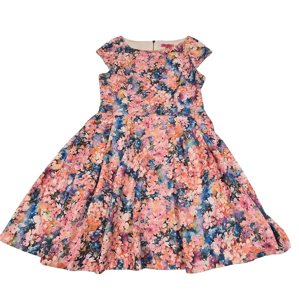 Betsey Johnson Floral Laser Cut Fit Flare Dress Cap Sleeve Multi Color Size 4
